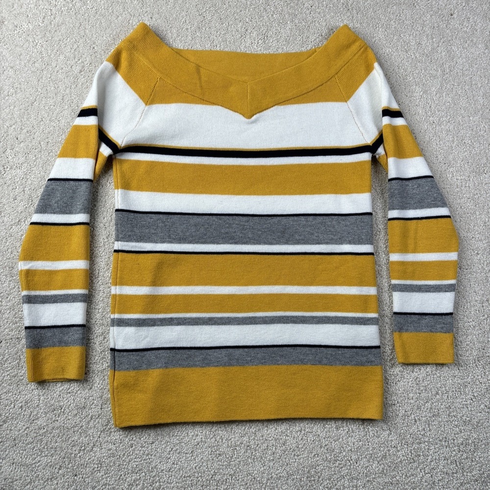 Japanese Back Number Striped Sweater‎ Women's Size Medium Yellow Gray Soft